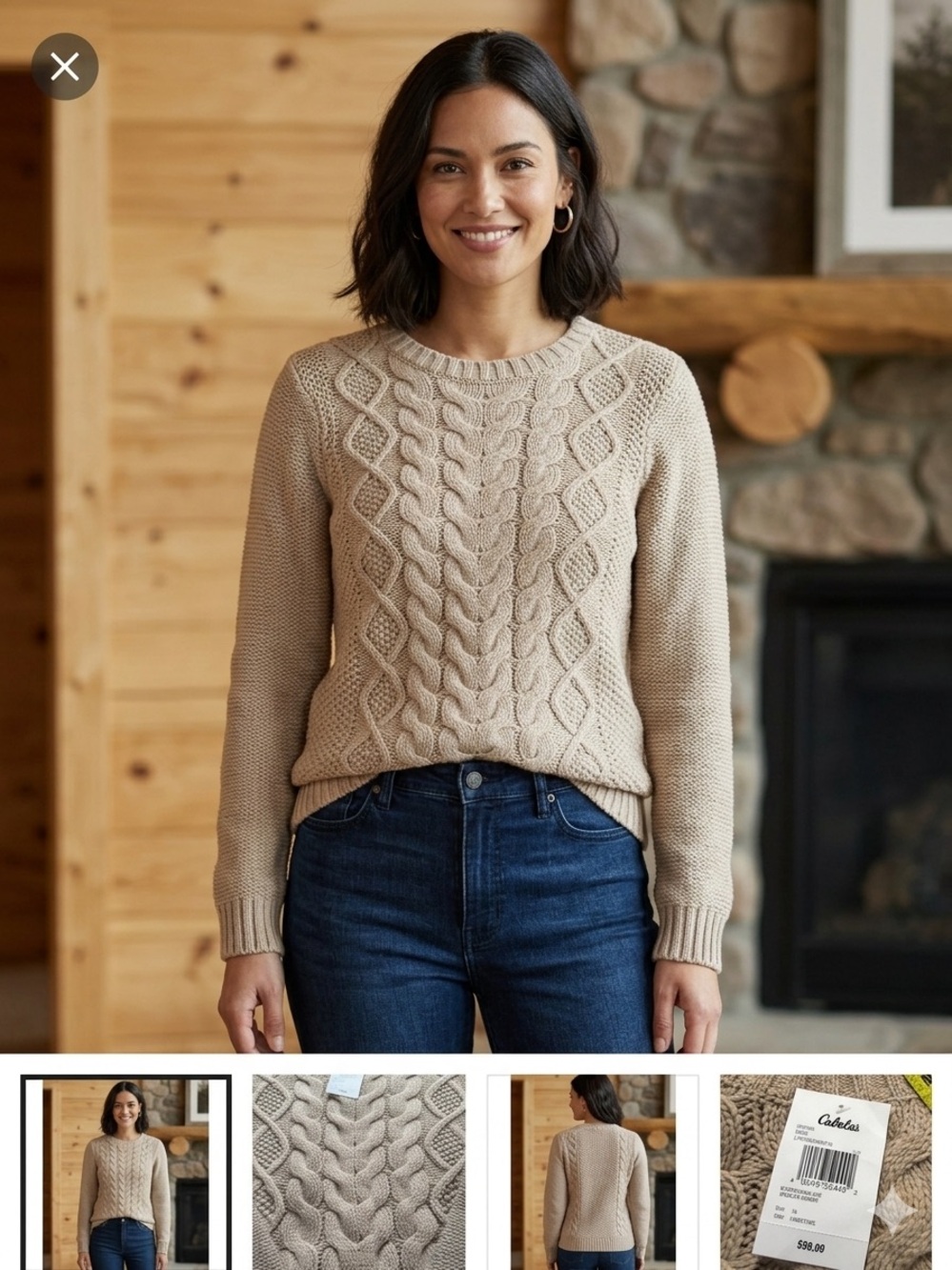 NWT Cabela's Women's XL Heavyweight Cable Knit Crewneck Sweater Oatmeal